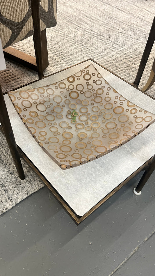 Square Clear Plastic Tray with Gold Circles