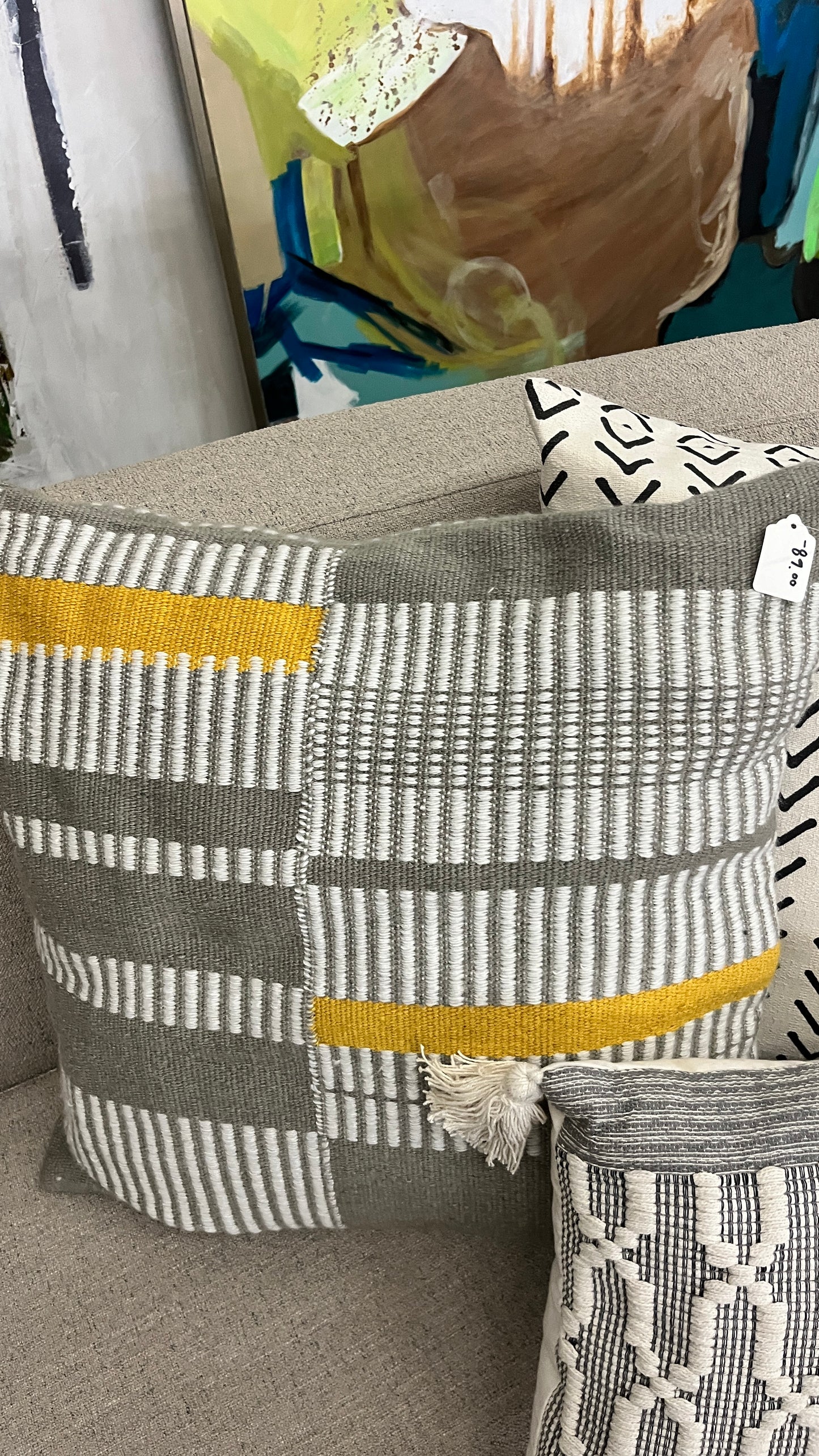 Grey Yellow Lines Pillow