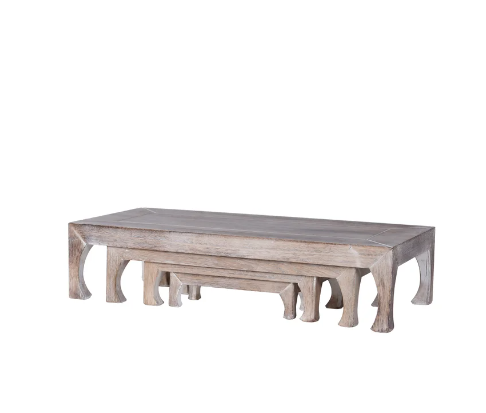 DANN FOLEY LIFESTYLE | Set of 4 Wooden Tabletop Nesting Tables | Natural Antique Finish