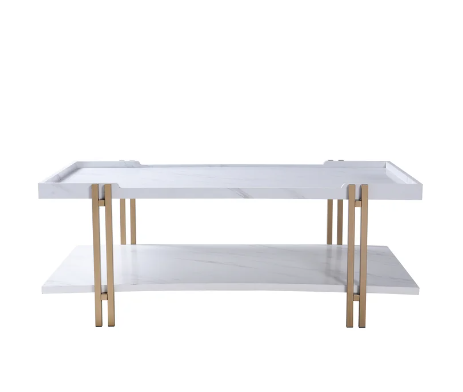 DANN FOLEY LIFESTYLE | White Faux Marble and Gold Cocktail Table