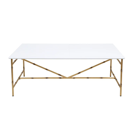 DANN FOLEY LIFESTYLE | White Coffee Table with Gold Metal Bamboo Legs