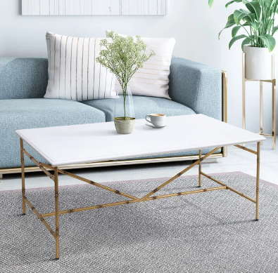 DANN FOLEY LIFESTYLE | White Coffee Table with Gold Metal Bamboo Legs