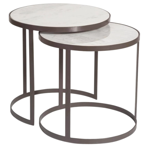 Beverly Nesting Tables in Siena Marble and Matte Charcoal