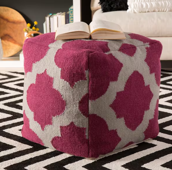 Reddish Pink Patterned Poufs