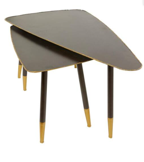 Black Triangle Metal Nesting End Table with Gold Feet 2- Pieces