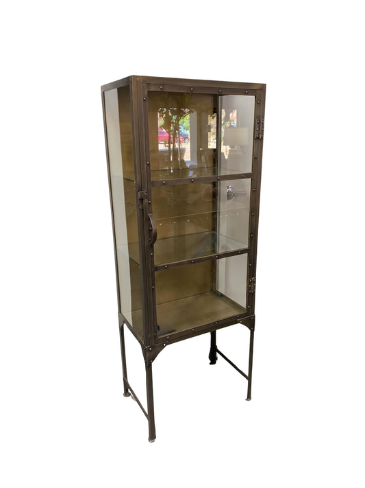 Industrial Metal and Glass Curio Cabinet