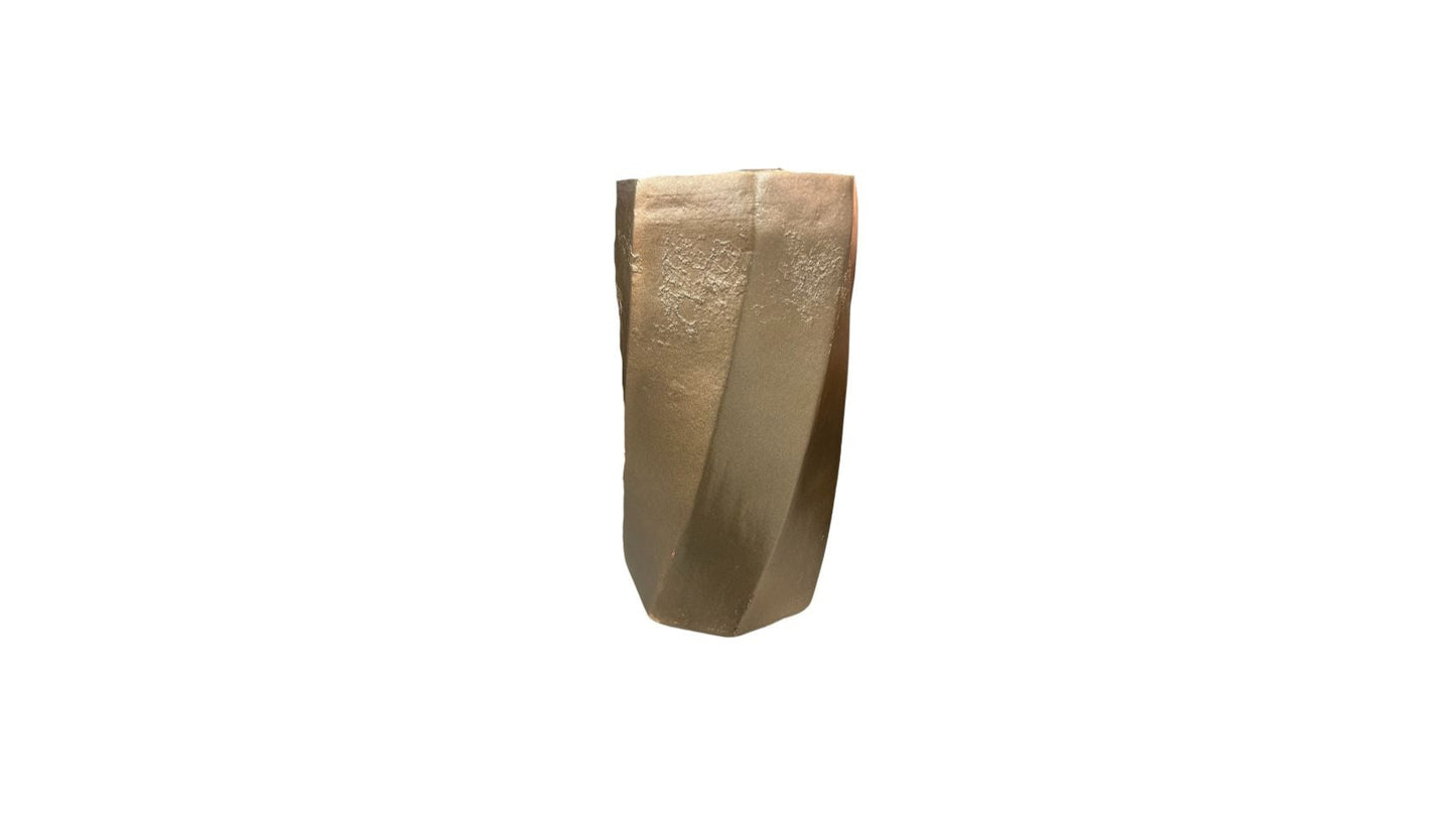 Gold Textured Curve Lined Candle Holder (Medium)