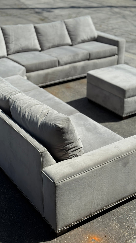 Grey Nailed Velvet Sectional