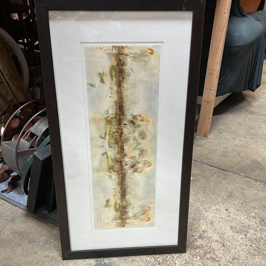 Abstract landscape art with brown frame