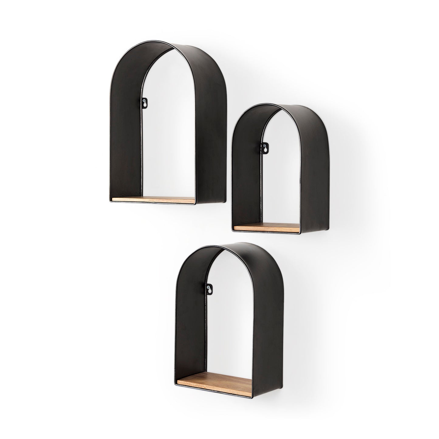 Finley Set of 3 Black Metal W/Wood Wall Shelves