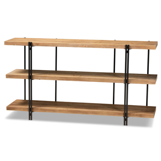 Wood and Black Finished Metal Console Table