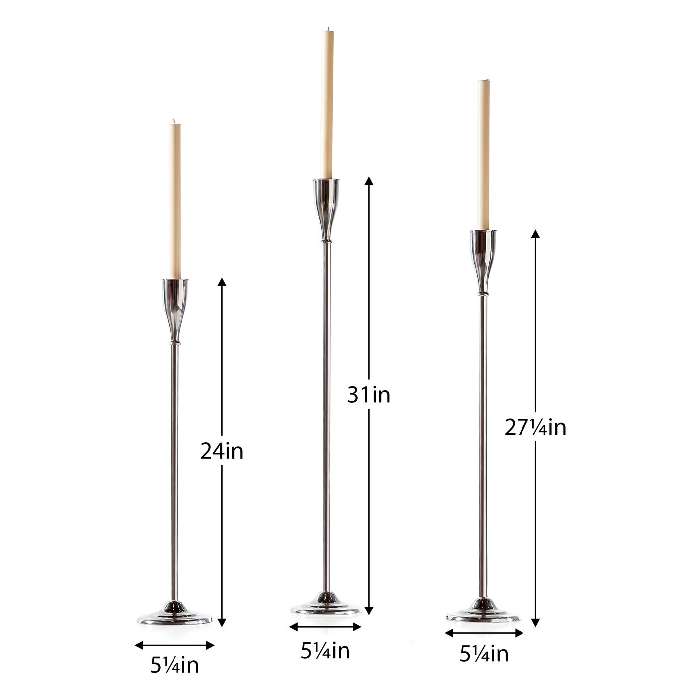 Treo Aluminum 3 Piece Floor Taper Candle Holder Set