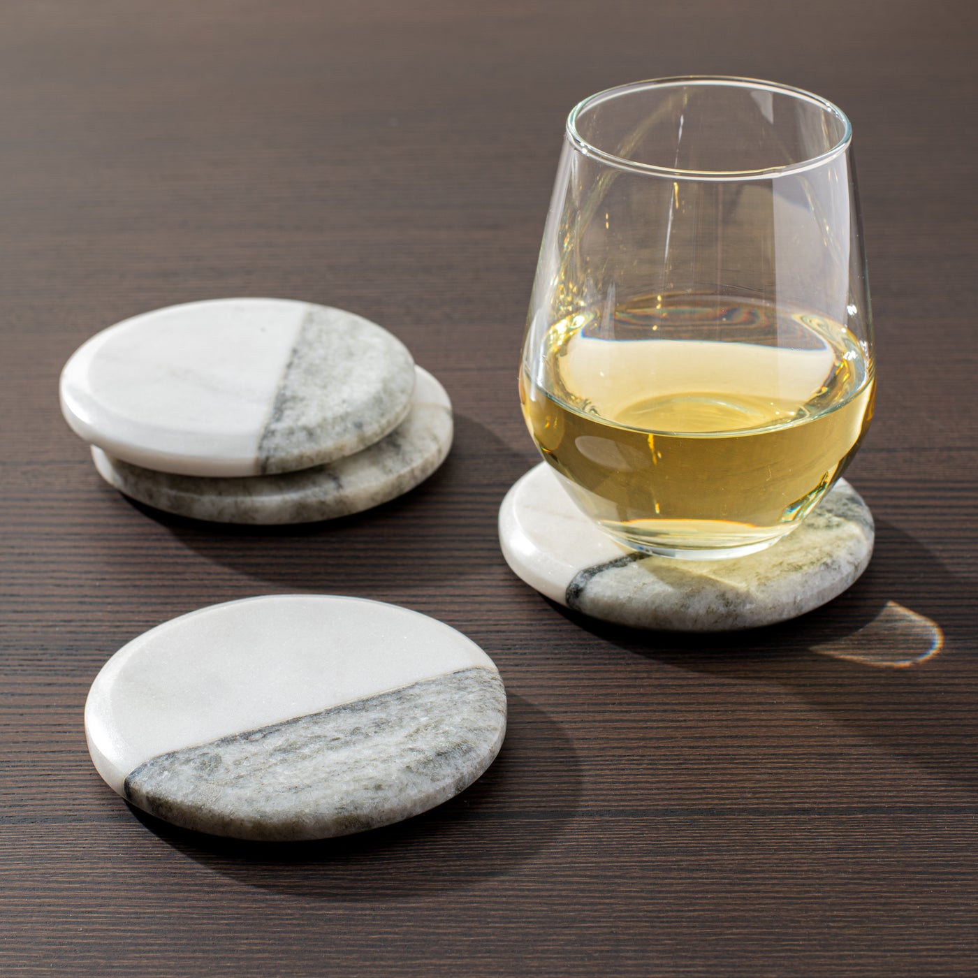 Two Tone Marble Round Coasters 4 Piece Set