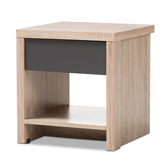 Two-Tone Oak and Grey Wood 1-Drawer 1-Shelf Nightstand