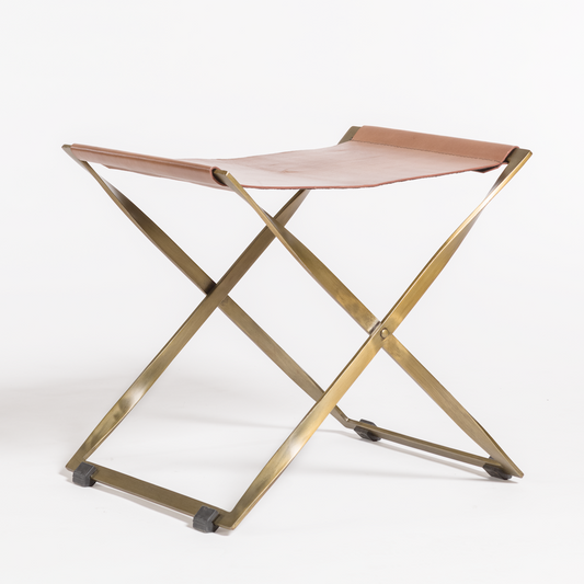 Harper Scissor Ottomanin Tanned Umber and Antique Brass