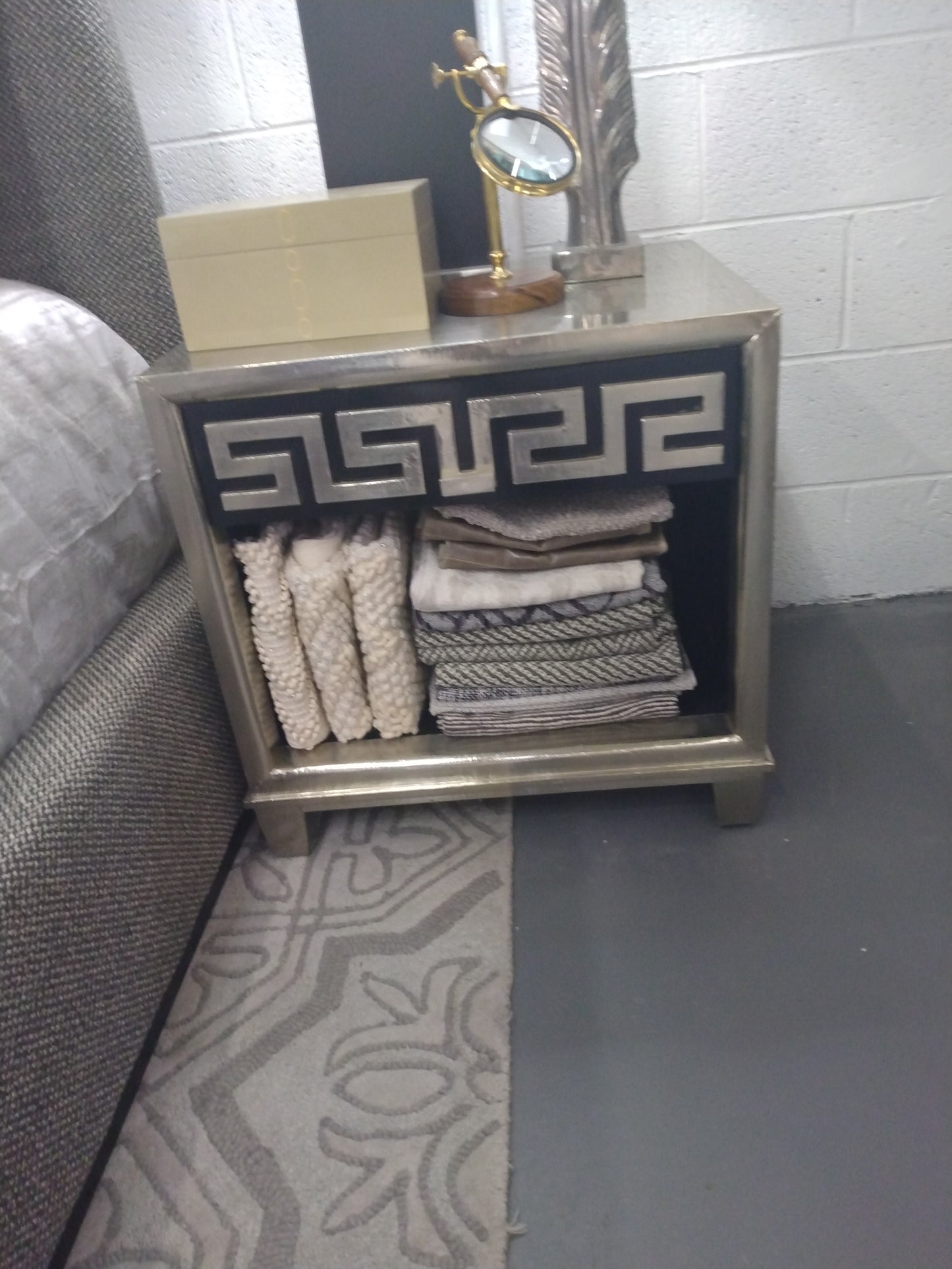 Black and silver nightstand