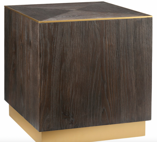 Darcy Wooden Side Table With Gold Paint Base, Cube