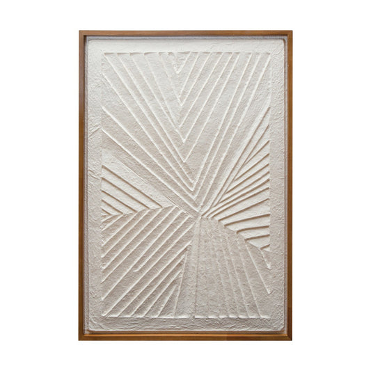 Oak Wood Framed Embossed Handmade Paper Wall Décor, Natural & Cream Color