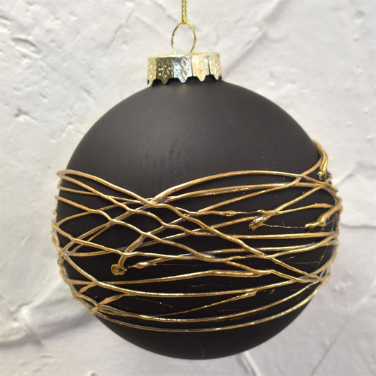 Matte Black Glass Ornament w/ Gold Spin Sugar Detail