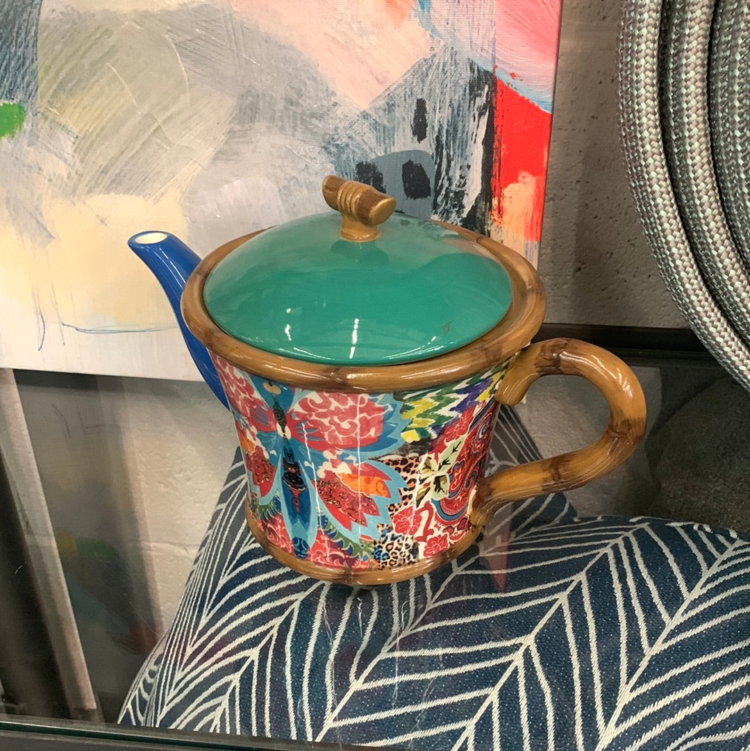 Tea pot with colorful print