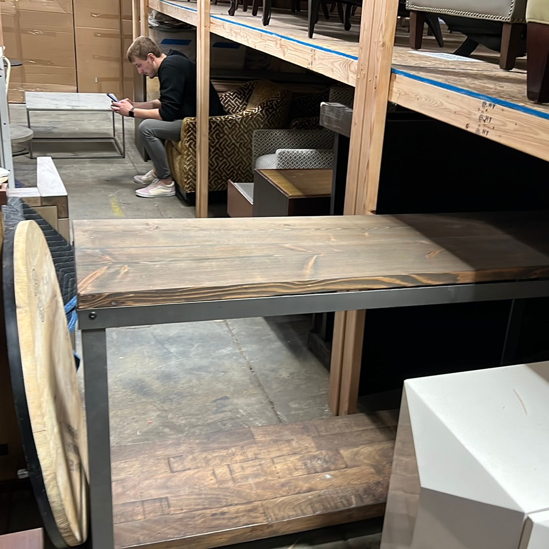 Metal console table with wood top