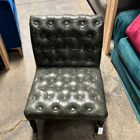 Elegant Green Leather Side Chair
