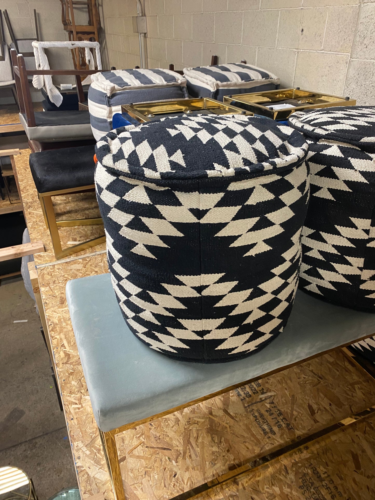 Black and White Round Ottoman