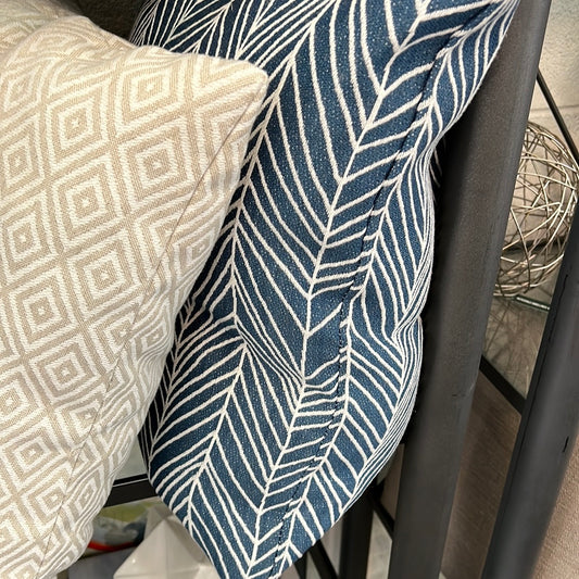 Blue and white leaf pillow