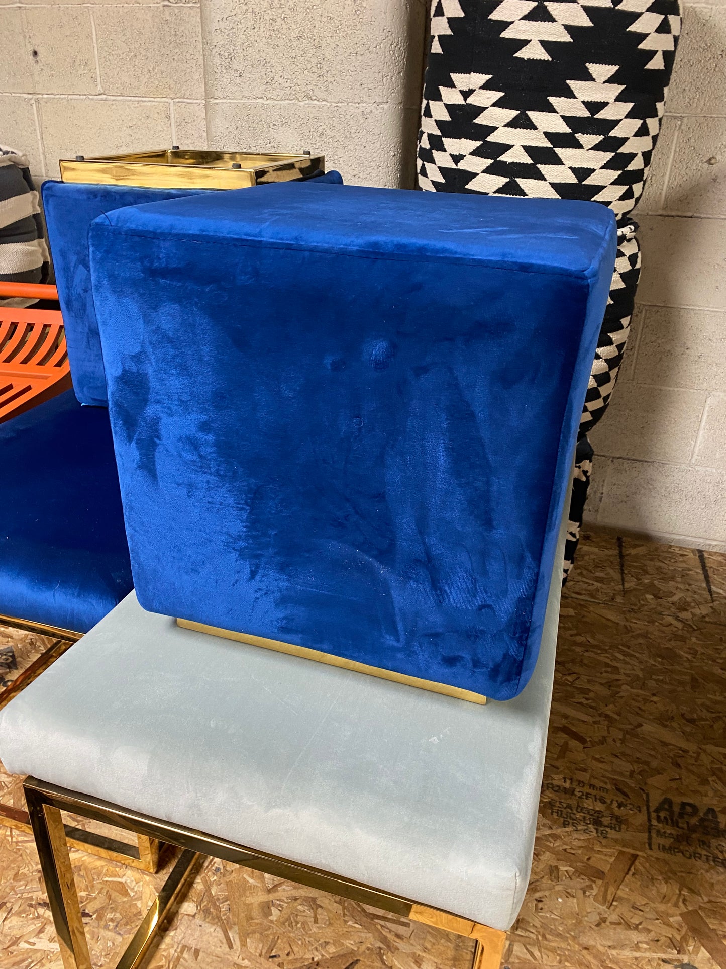 Gold and Blue Velvet Ottoman