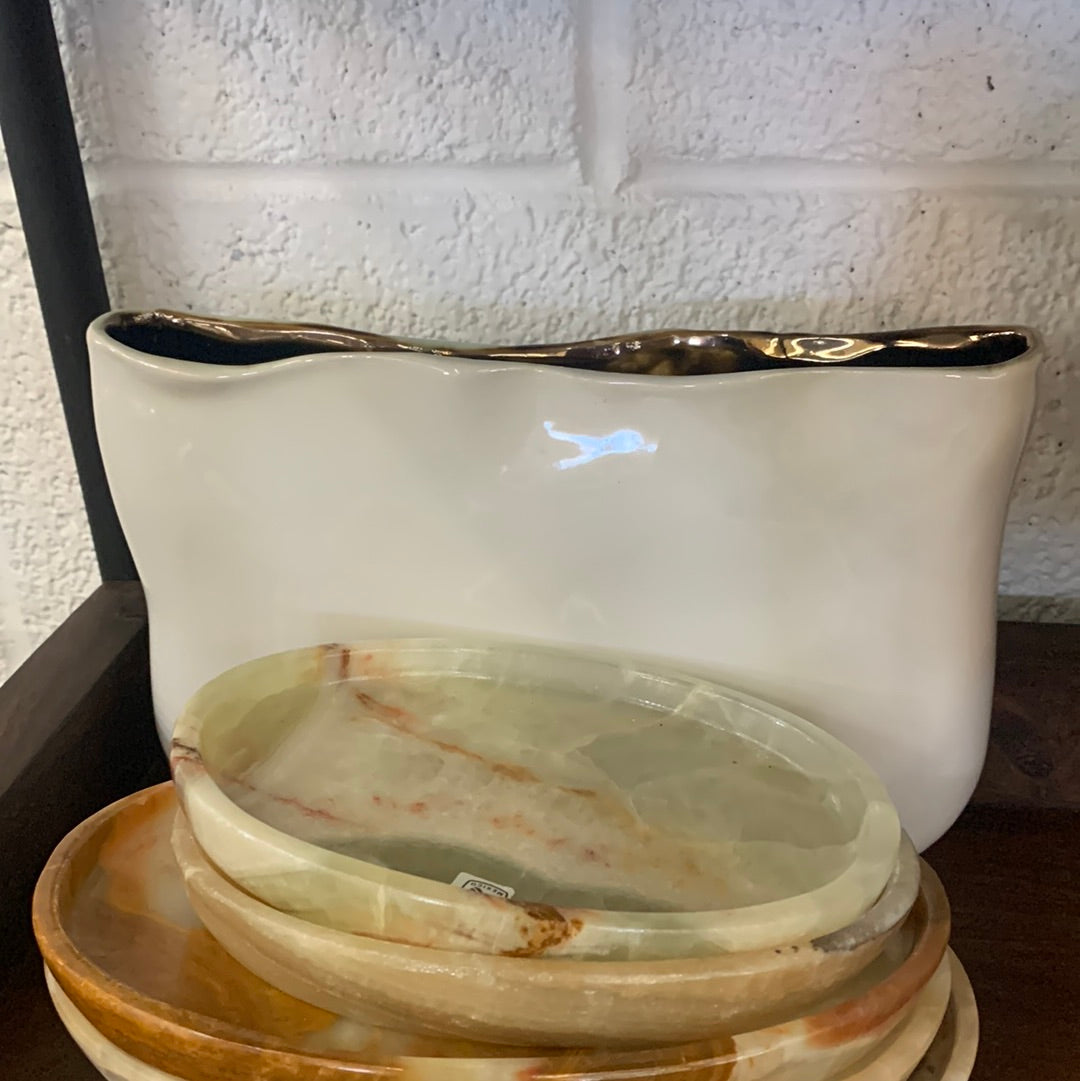 Hand made ceramic vase with w/ brown interior