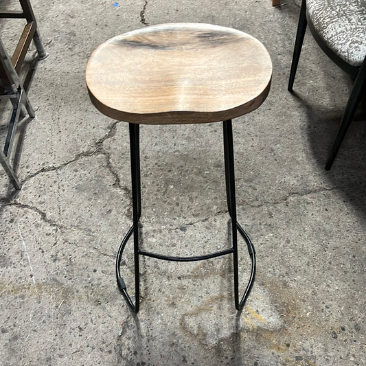 Craved Wood and Metal bar stool