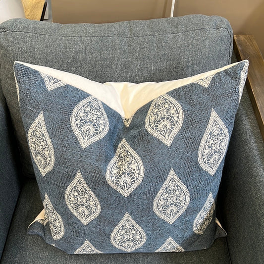 Blue and white pillow