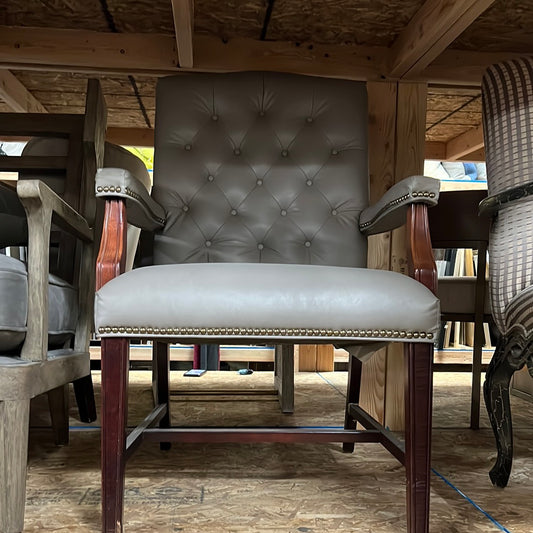 Grey Leather with Arm Rest Side Chair