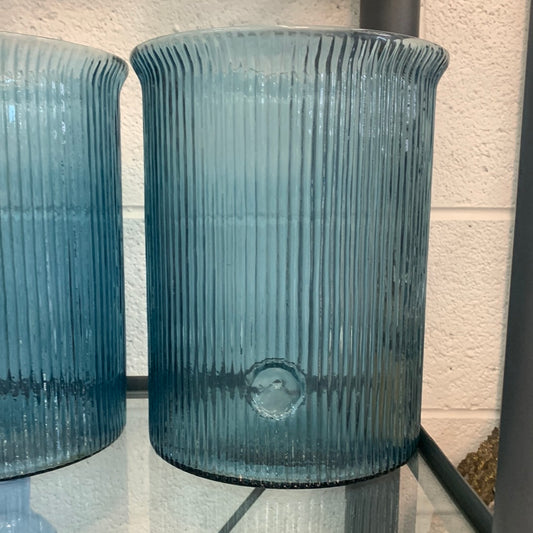 Glass blue candle holder large