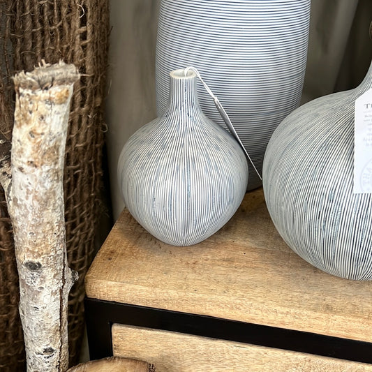 White and blue striped vase S