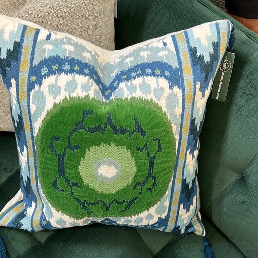 Blue and green embroidered