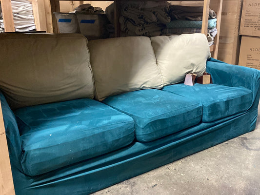 Tan Sofa with Teal Velvet Cover