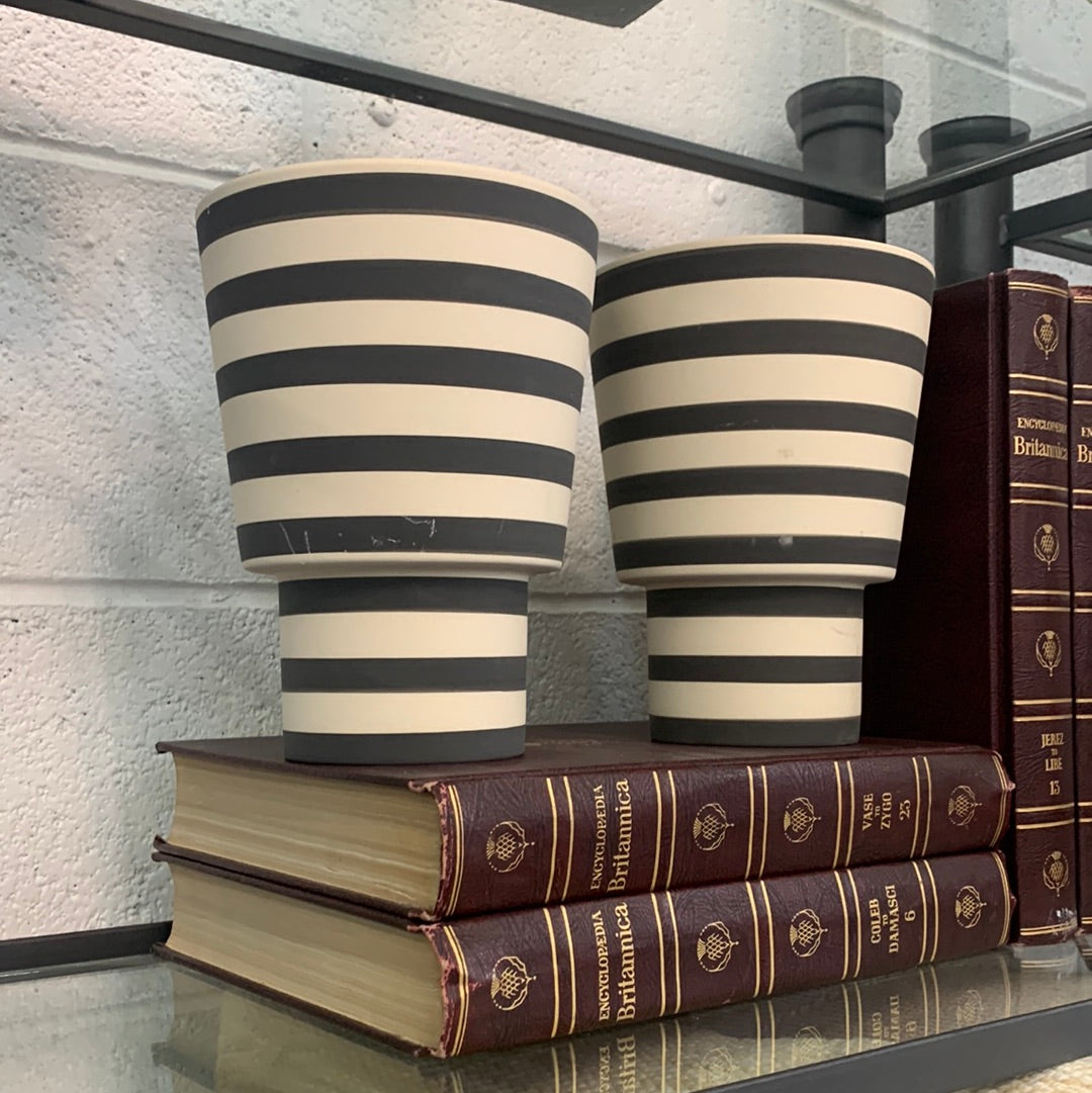 Ceramic vase with black stripes