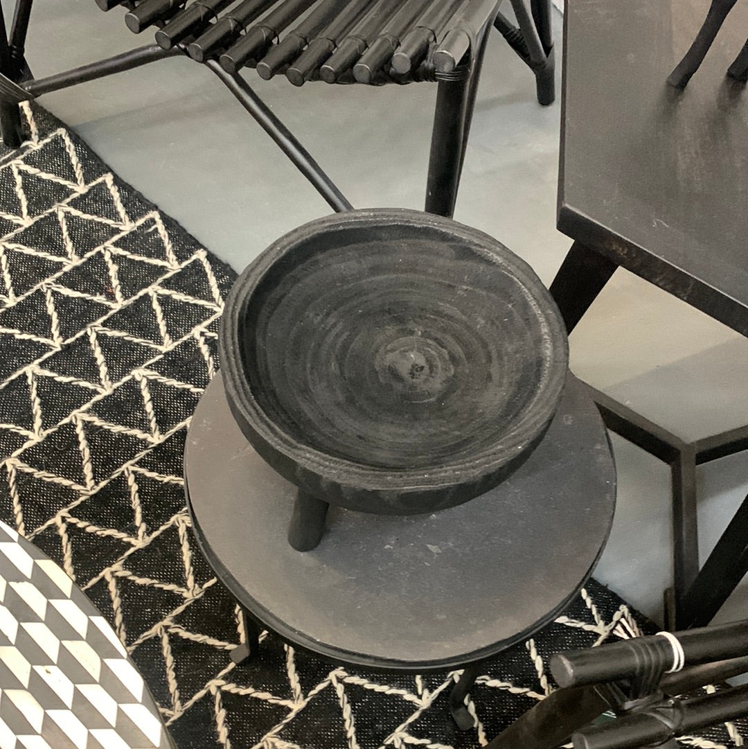 Black platform bowl burned wood
