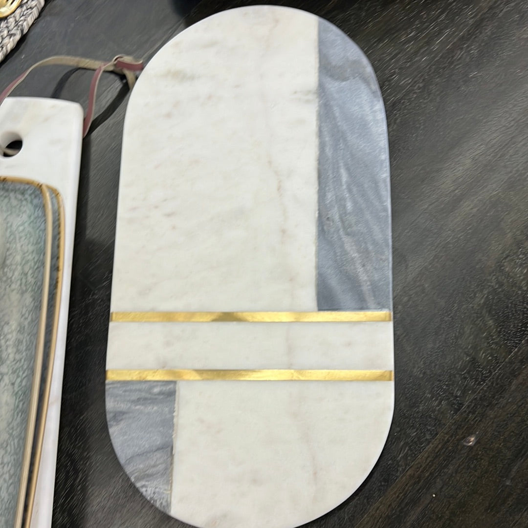 Cutting Board Two Toned Marble Oval Gold Enlay