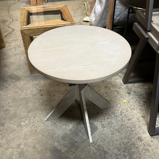 Round Gray Wood Side Table