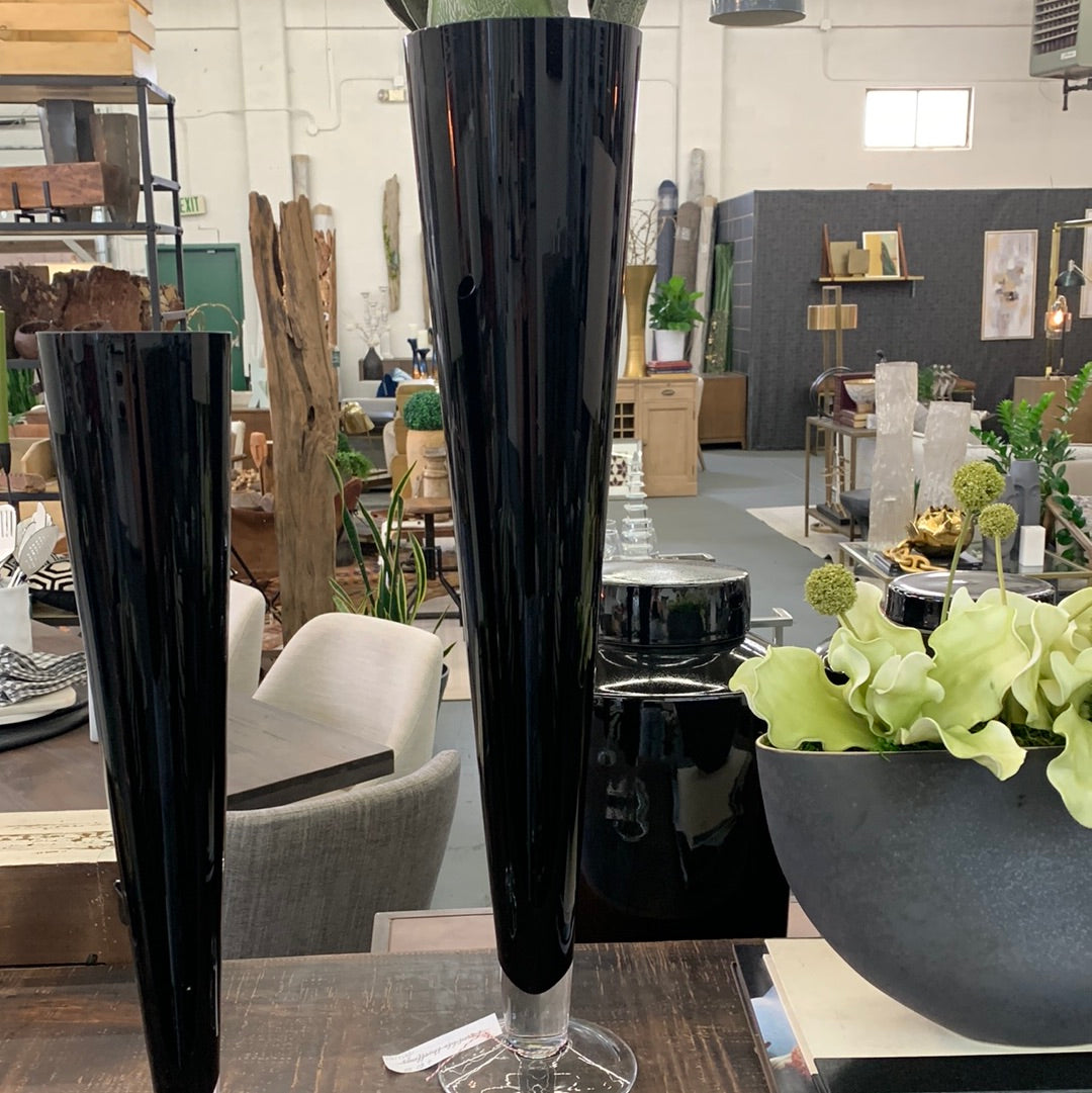 Black glass vase tall