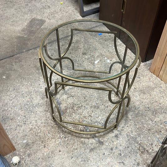 Glass Top with Brass Body Side Table
