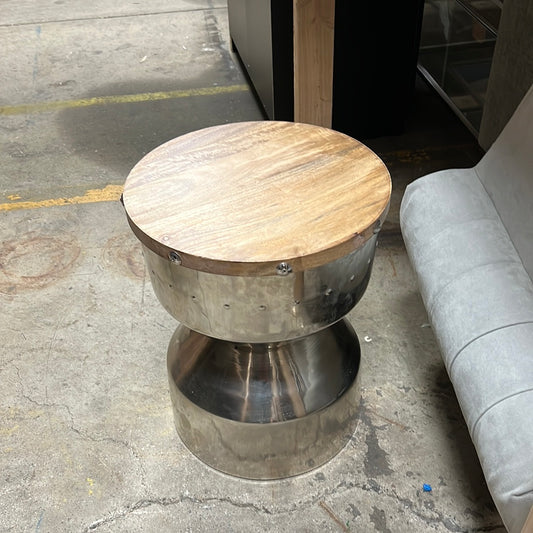 Metal Side Table with Round Wooden Top
