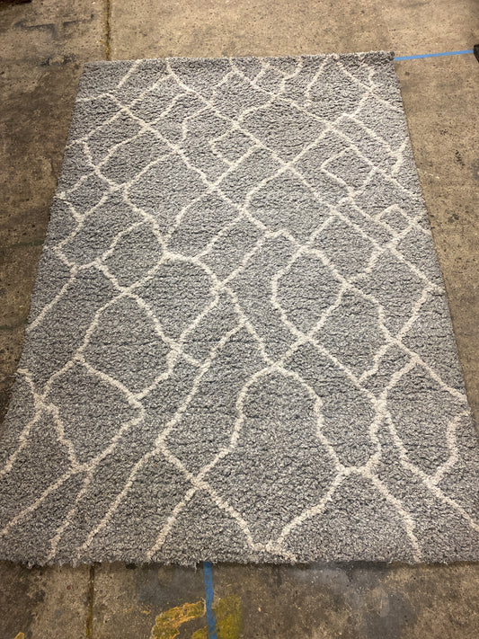 Fluffy Gray and White 5x8 Area Rug