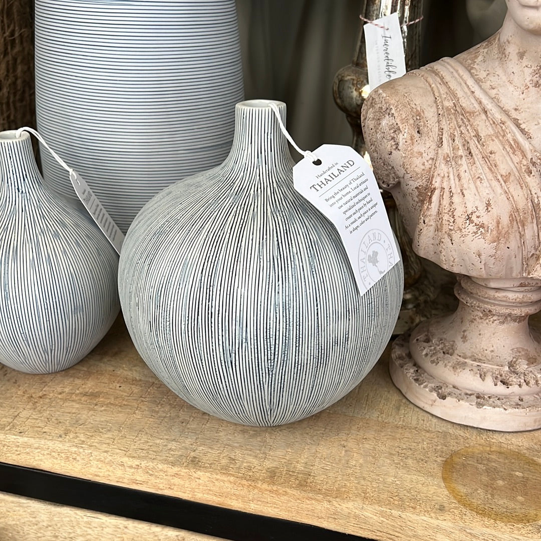 White and blue striped vase M