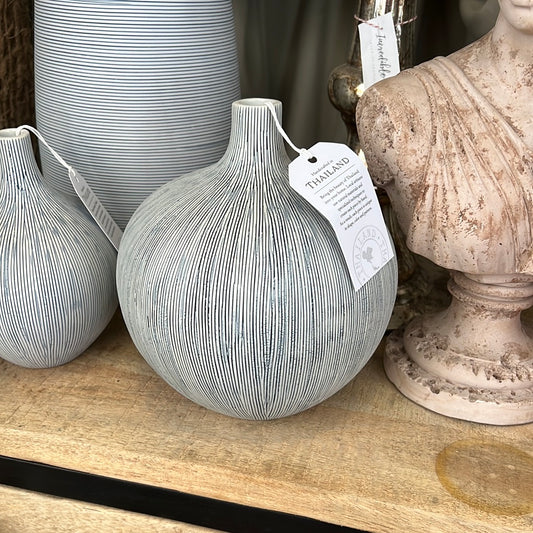 White and blue striped vase M
