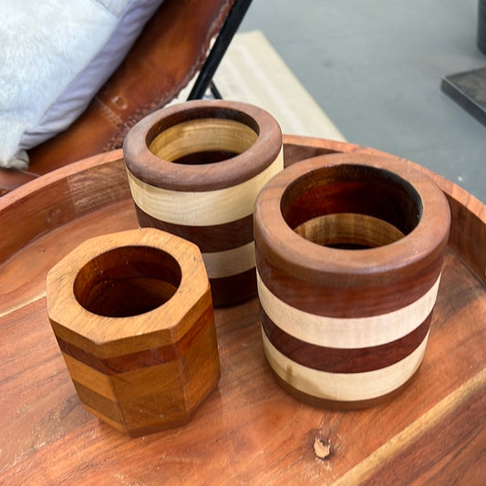 Mixed Wood Striped Pots