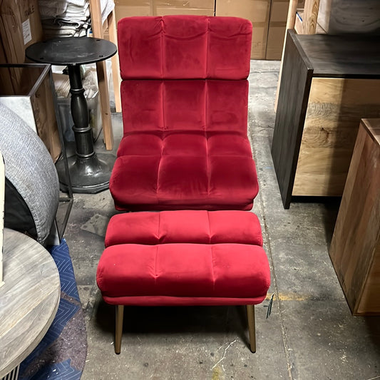 Red Velvet Side Chair with Chase