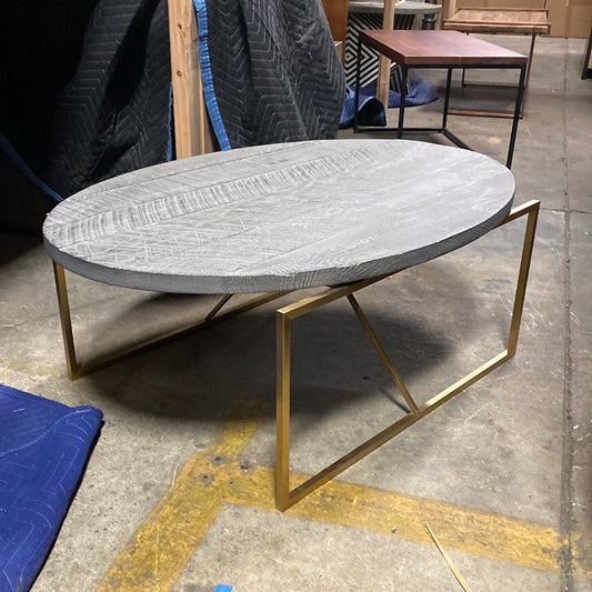 Gray and Gold Oval Coffee Table